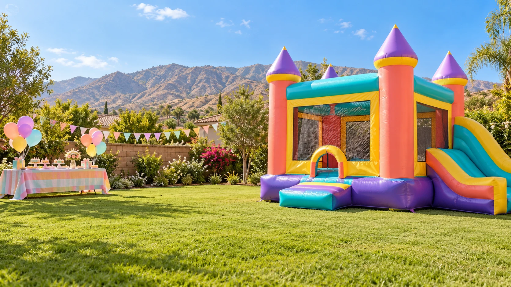Illustrative colorful backyard party inflatable