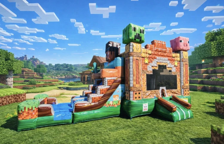 4-1 Mine Craft Bounce House Dry Slide Combo 15x28
