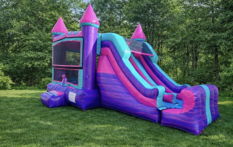 4-1 Pink Purple Bounce House Slide Combo